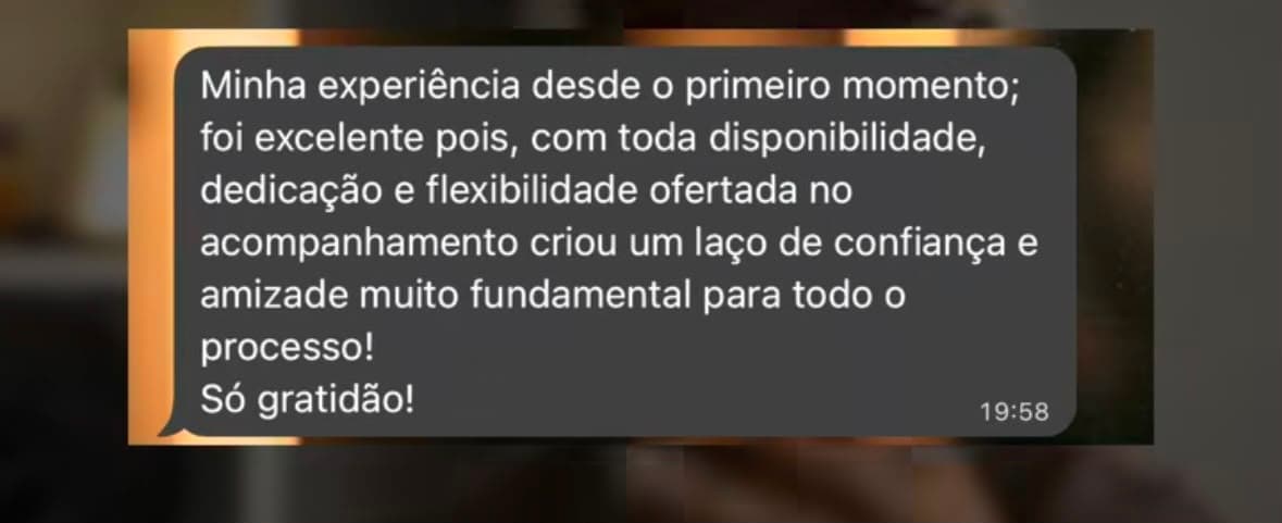 Print de WhatsApp: aluno agradece pela confiança e pelo vínculo criado no processo